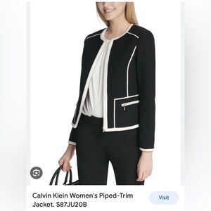 Calvin Klein Women's Piped-Trim Jacket black and white Size 6